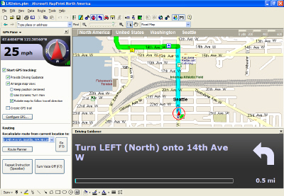MapPoint Driving Guidance Pane